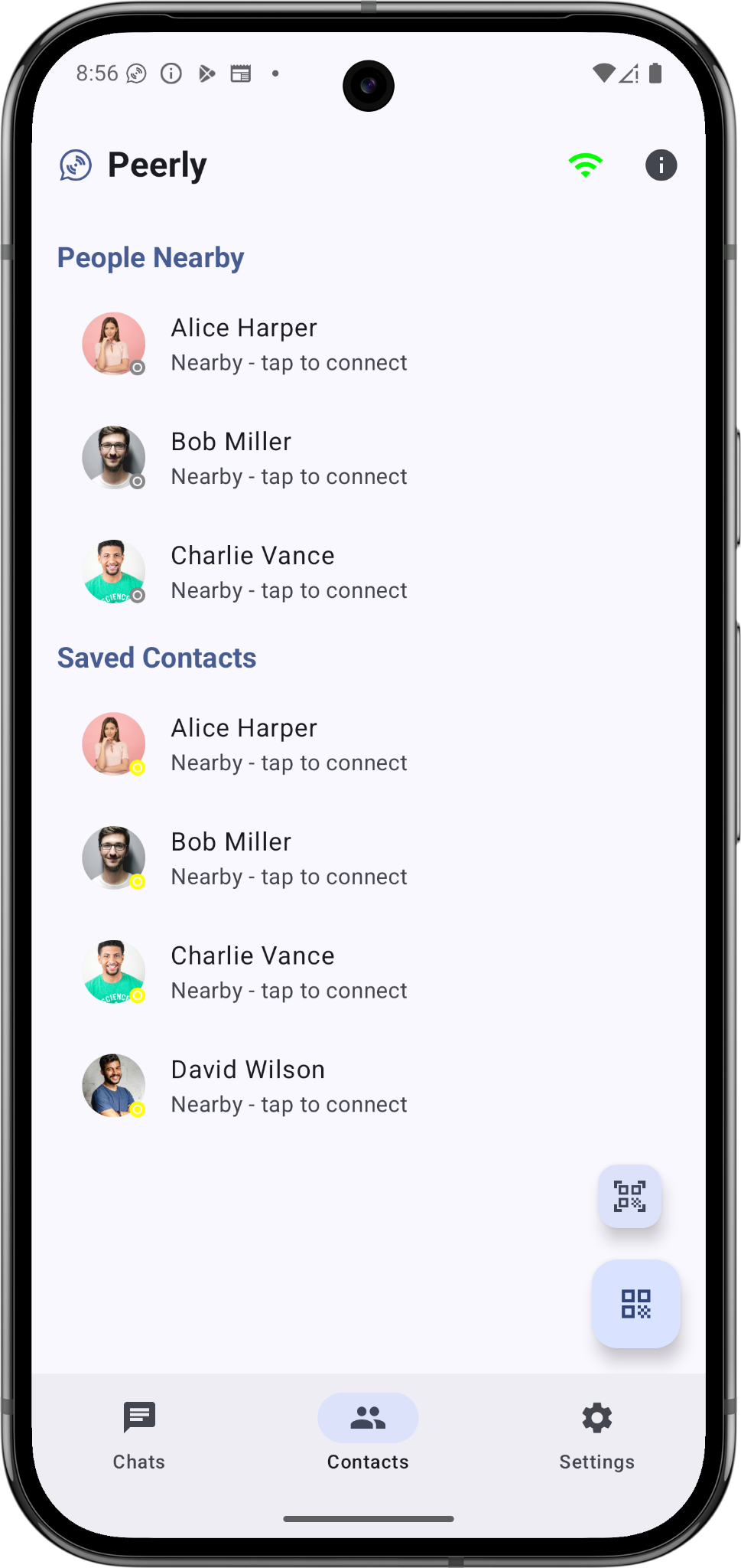 Peerly nearby users screen